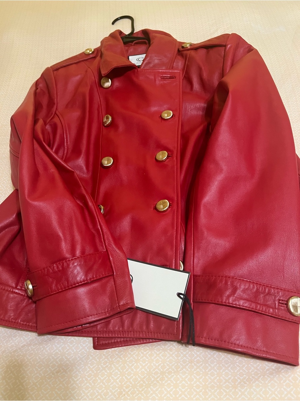 G by Giuliana Red Double-Breasted Lamb Skin Genuine LeatherJacket with Gold Butt